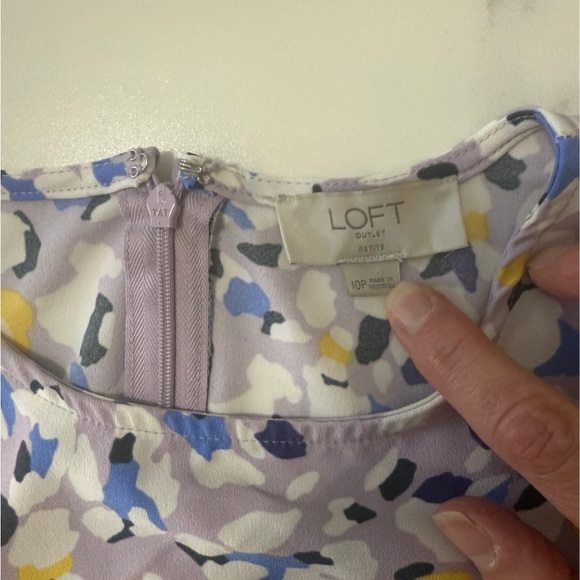 LOFT Purple and Blue A-Line Midi Dress Mock Neck 10P - Picture 5 of 6